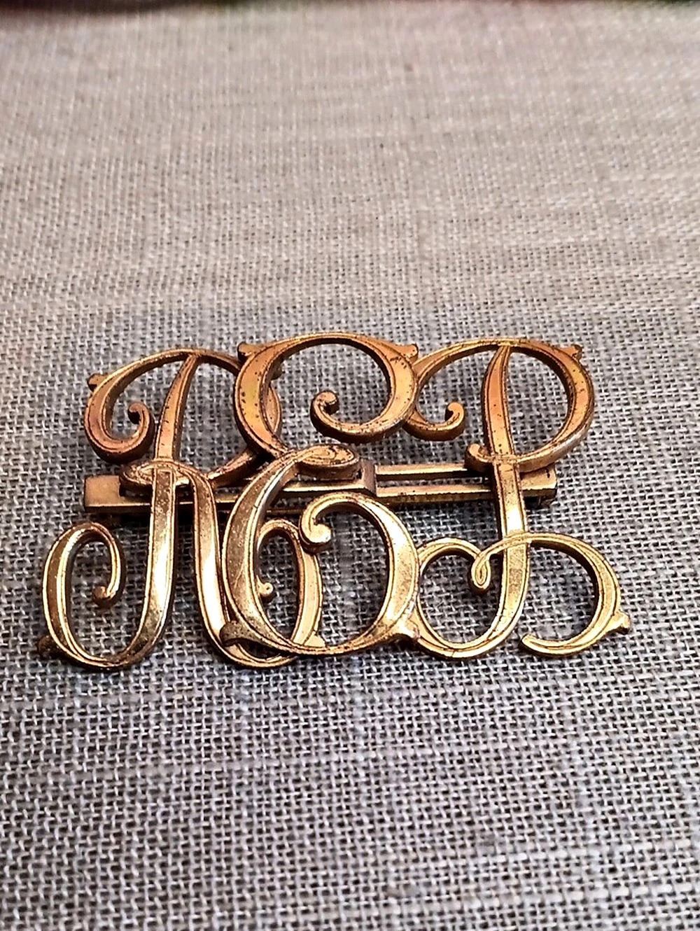 Vintage Gold-Tone Monogram Brooch Pin REP